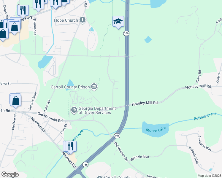 map of restaurants, bars, coffee shops, grocery stores, and more near 105 Barnes Drive in Carrollton