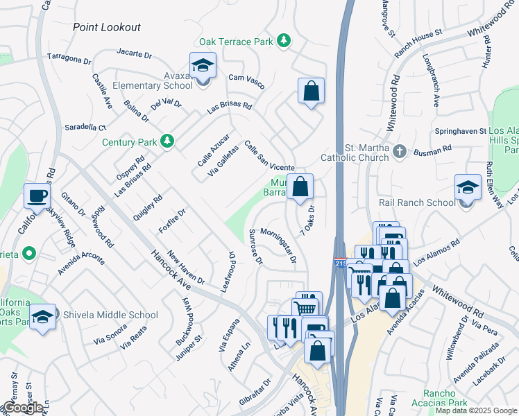 map of restaurants, bars, coffee shops, grocery stores, and more near 39565 Sunrose Drive in Murrieta