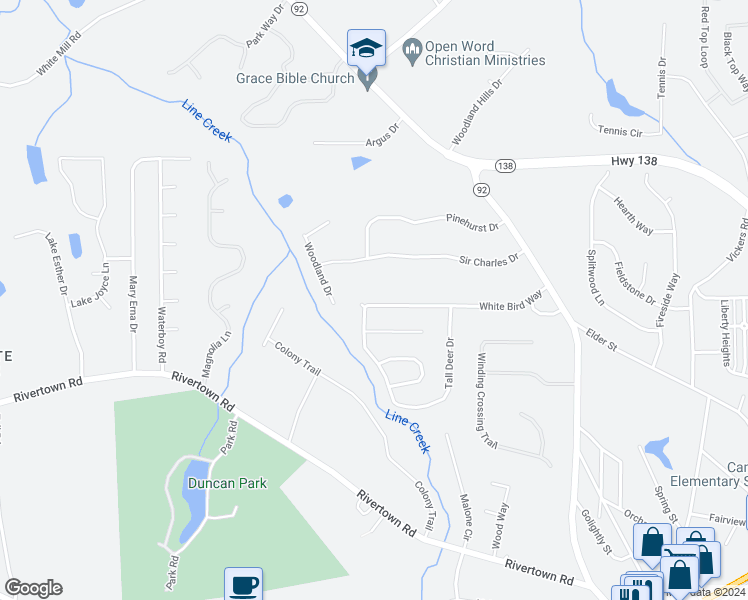 map of restaurants, bars, coffee shops, grocery stores, and more near 839 Tall Deer Drive in Fairburn