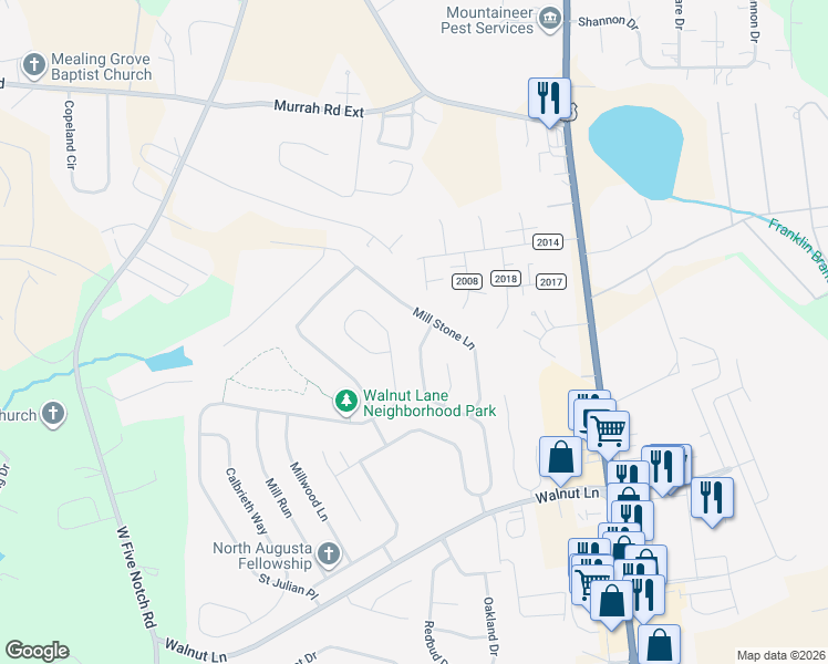 map of restaurants, bars, coffee shops, grocery stores, and more near 339 Old Walnut Branch in North Augusta