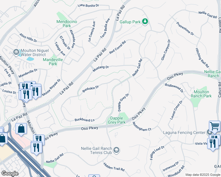map of restaurants, bars, coffee shops, grocery stores, and more near 26432 Broken Bit Lane in Laguna Hills
