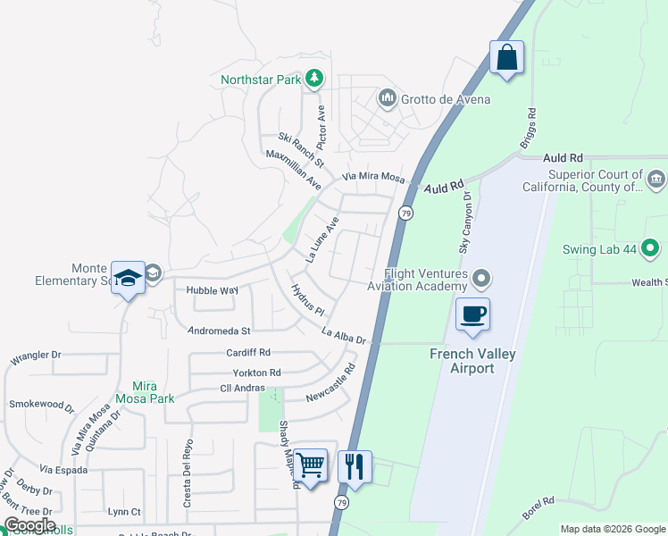 map of restaurants, bars, coffee shops, grocery stores, and more near 37258 Tucana Place in Murrieta