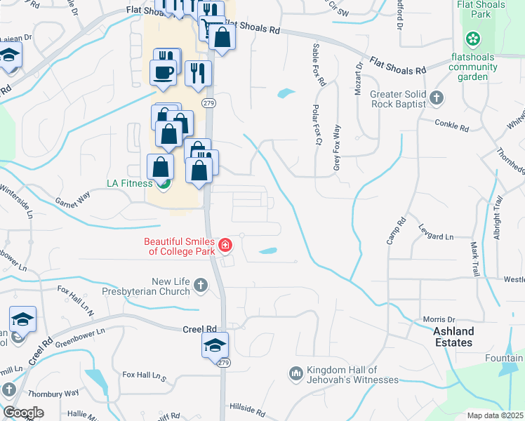 map of restaurants, bars, coffee shops, grocery stores, and more near 2148 Olmadison View in Atlanta
