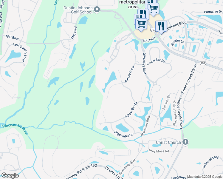 map of restaurants, bars, coffee shops, grocery stores, and more near 538 Botany Loop in Murrells Inlet