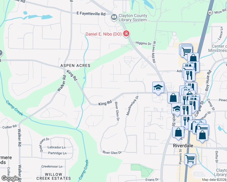 map of restaurants, bars, coffee shops, grocery stores, and more near 1024 Genny Lane in Riverdale