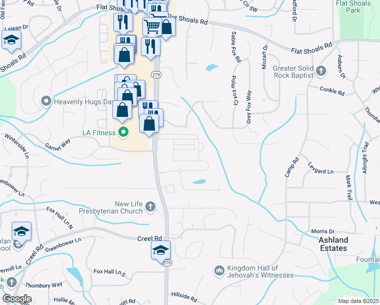 map of restaurants, bars, coffee shops, grocery stores, and more near 2162 Olmadison View in Atlanta