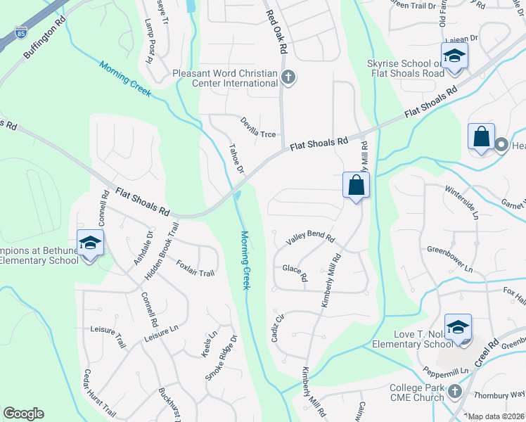 map of restaurants, bars, coffee shops, grocery stores, and more near 6542 Beaver Creek Trail in Atlanta