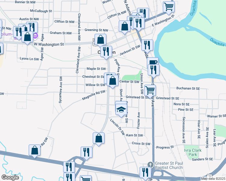 map of restaurants, bars, coffee shops, grocery stores, and more near 461 California Avenue Southwest in Camden