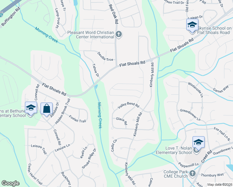 map of restaurants, bars, coffee shops, grocery stores, and more near 6513 Beaver Creek Trail in Atlanta