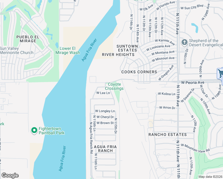 map of restaurants, bars, coffee shops, grocery stores, and more near 10571 North 115th Drive in Youngtown