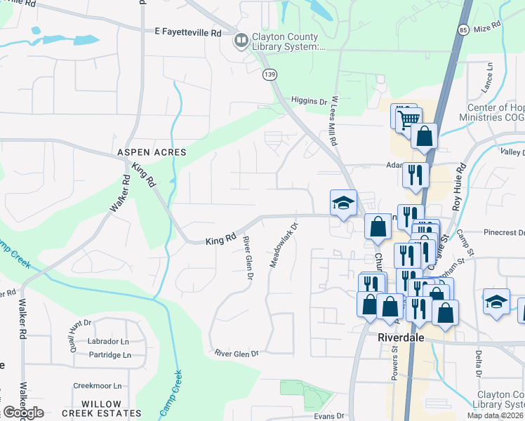 map of restaurants, bars, coffee shops, grocery stores, and more near 973 King Road in Riverdale