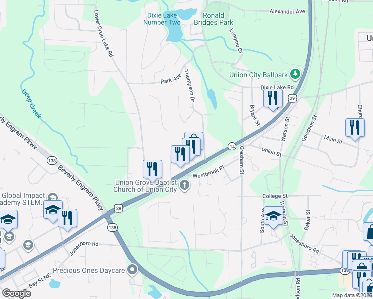 map of restaurants, bars, coffee shops, grocery stores, and more near 6455 Raymond Drive in Union City