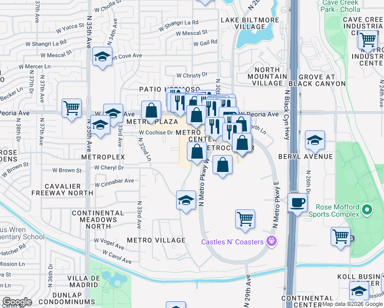 map of restaurants, bars, coffee shops, grocery stores, and more near N 31st Ave & W Cochise Dr in Phoenix