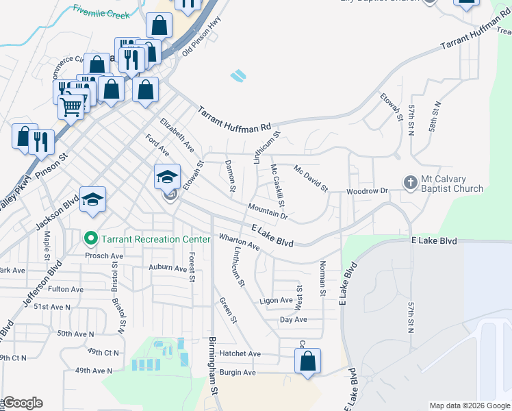 map of restaurants, bars, coffee shops, grocery stores, and more near 1708 Mountain Drive in Birmingham