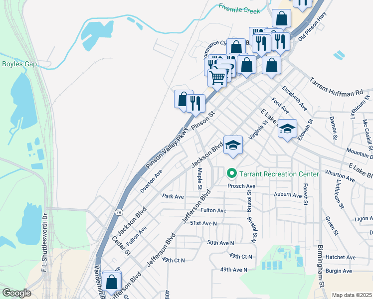map of restaurants, bars, coffee shops, grocery stores, and more near 1118 Jackson Boulevard in Birmingham