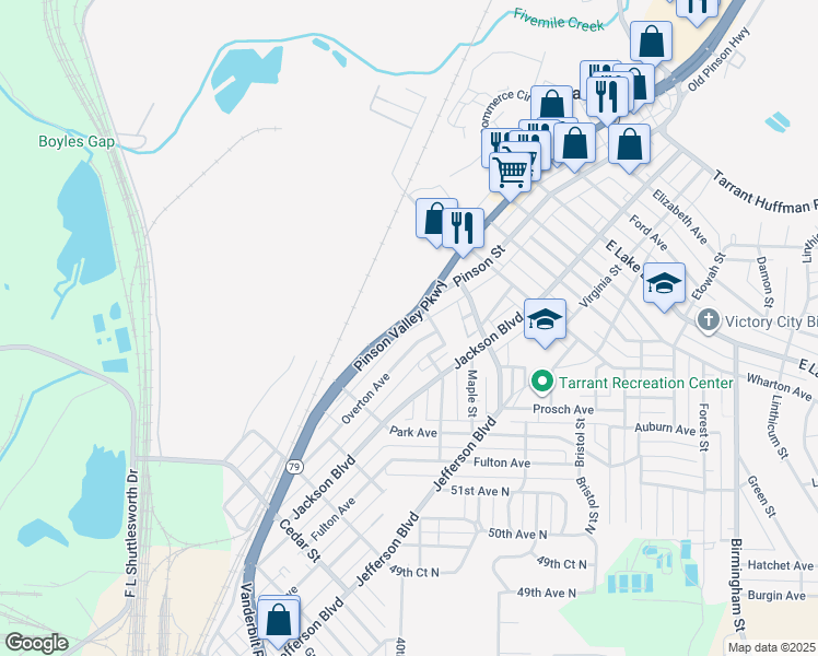 map of restaurants, bars, coffee shops, grocery stores, and more near 1031 Pinson Valley Parkway in Birmingham