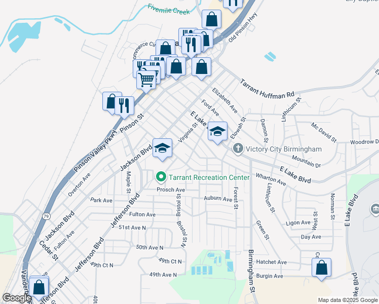 map of restaurants, bars, coffee shops, grocery stores, and more near 1325 Sloan Avenue in Birmingham