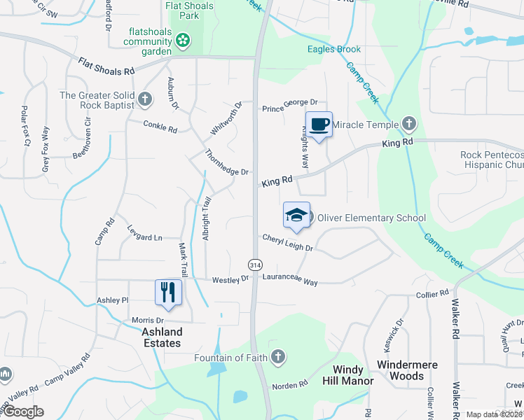 map of restaurants, bars, coffee shops, grocery stores, and more near 6464 West Fayetteville Road in Riverdale
