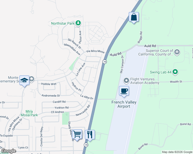 map of restaurants, bars, coffee shops, grocery stores, and more near 37188 Ascella Lane in Murrieta