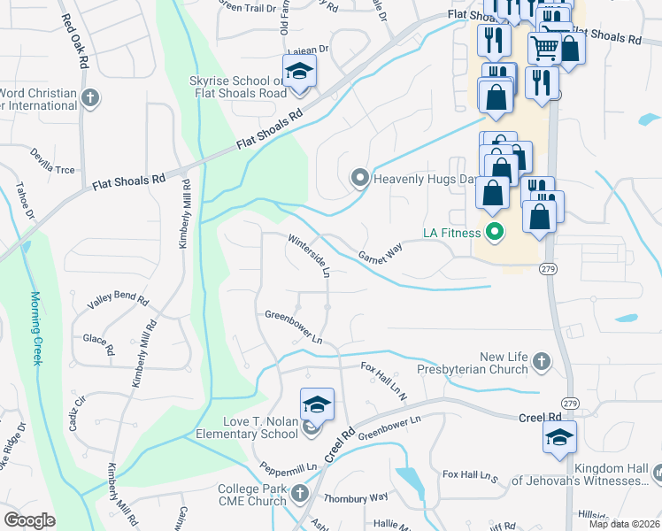 map of restaurants, bars, coffee shops, grocery stores, and more near 300 Onyx Court in College Park