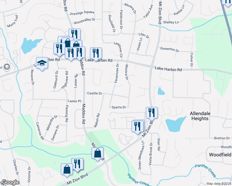 map of restaurants, bars, coffee shops, grocery stores, and more near 2552 Castile Drive in Morrow