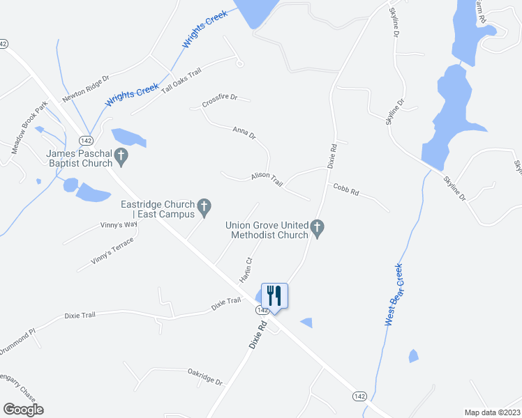 map of restaurants, bars, coffee shops, grocery stores, and more near 110 Ashford Cove in Covington