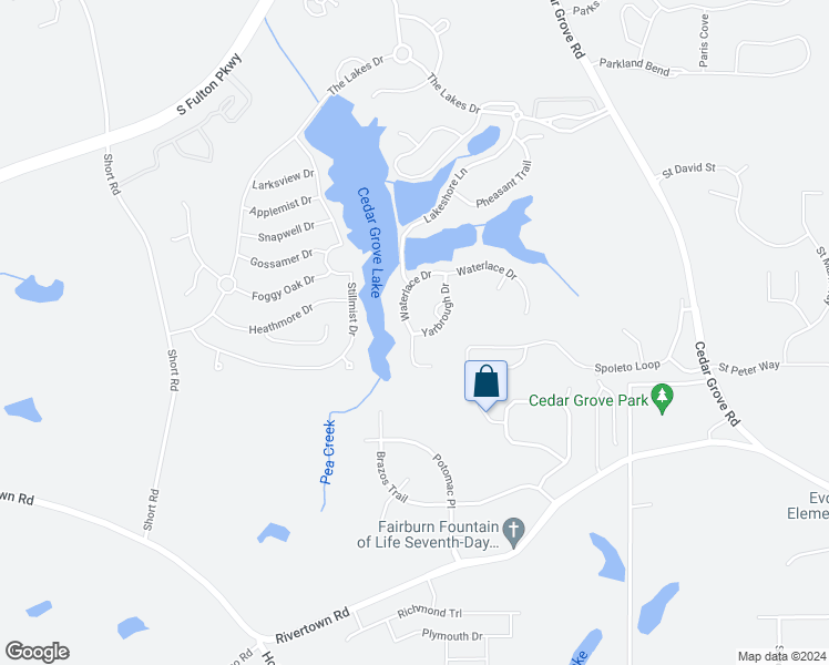 map of restaurants, bars, coffee shops, grocery stores, and more near 7804 Waterlace Drive in Fairburn