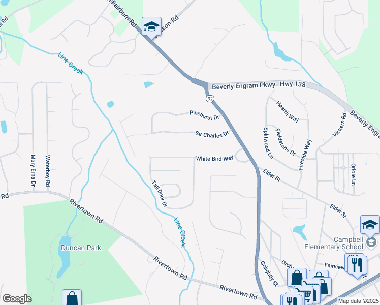 map of restaurants, bars, coffee shops, grocery stores, and more near 757 Tall Deer Drive in Fairburn