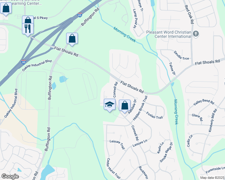 map of restaurants, bars, coffee shops, grocery stores, and more near 6125 Connell Road in Atlanta