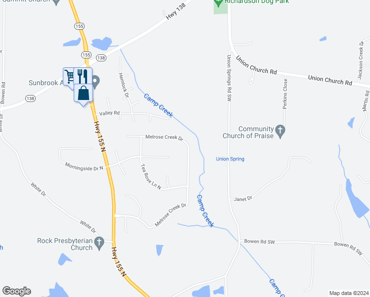 map of restaurants, bars, coffee shops, grocery stores, and more near 161 Melrose Creek Drive in Stockbridge