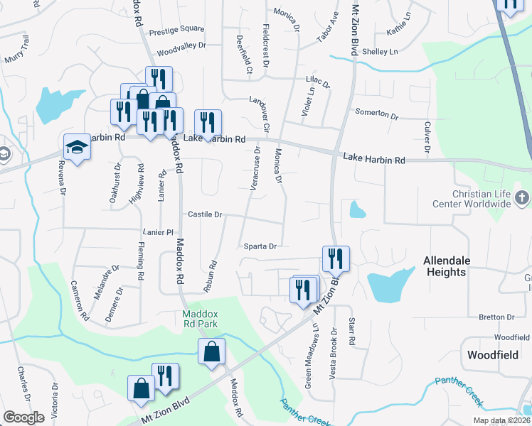 map of restaurants, bars, coffee shops, grocery stores, and more near 2552 Castile Drive in Morrow