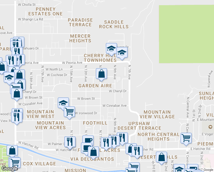 map of restaurants, bars, coffee shops, grocery stores, and more near 927 West Beryl Avenue in Phoenix
