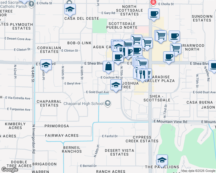 map of restaurants, bars, coffee shops, grocery stores, and more near 4 East Gold Dust Avenue in Scottsdale