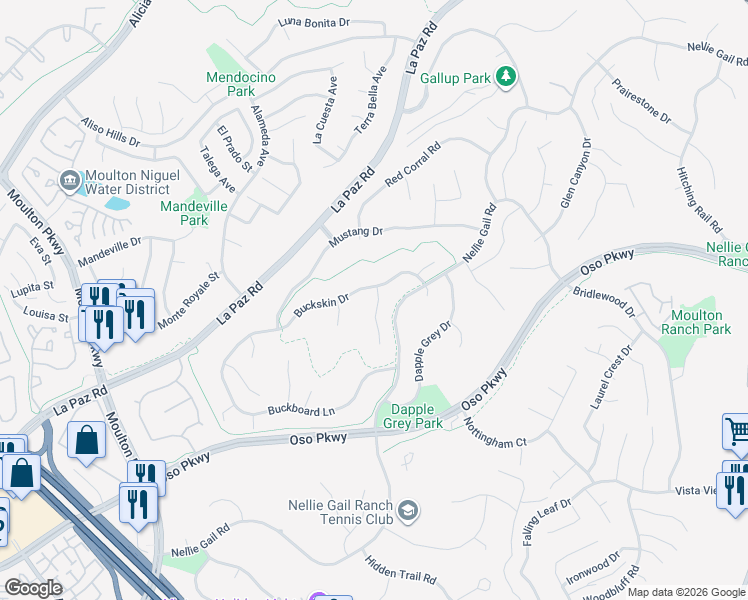 map of restaurants, bars, coffee shops, grocery stores, and more near 26432 Broken Bit Lane in Laguna Hills