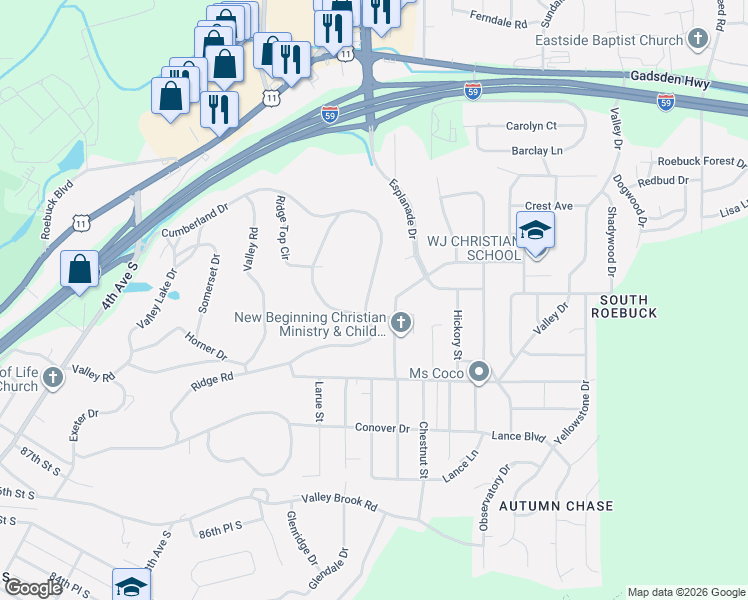map of restaurants, bars, coffee shops, grocery stores, and more near 701 Mountain Road in Birmingham