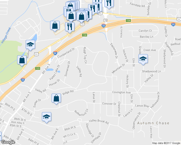 map of restaurants, bars, coffee shops, grocery stores, and more near 659 Ridge Top Circle in Birmingham
