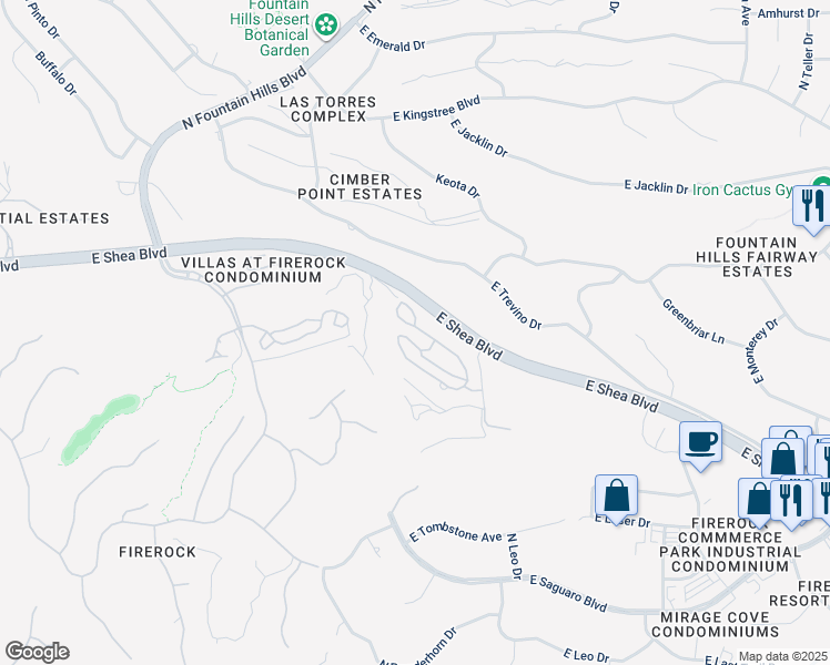 map of restaurants, bars, coffee shops, grocery stores, and more near 16243 East Ridgeline Drive in Fountain Hills