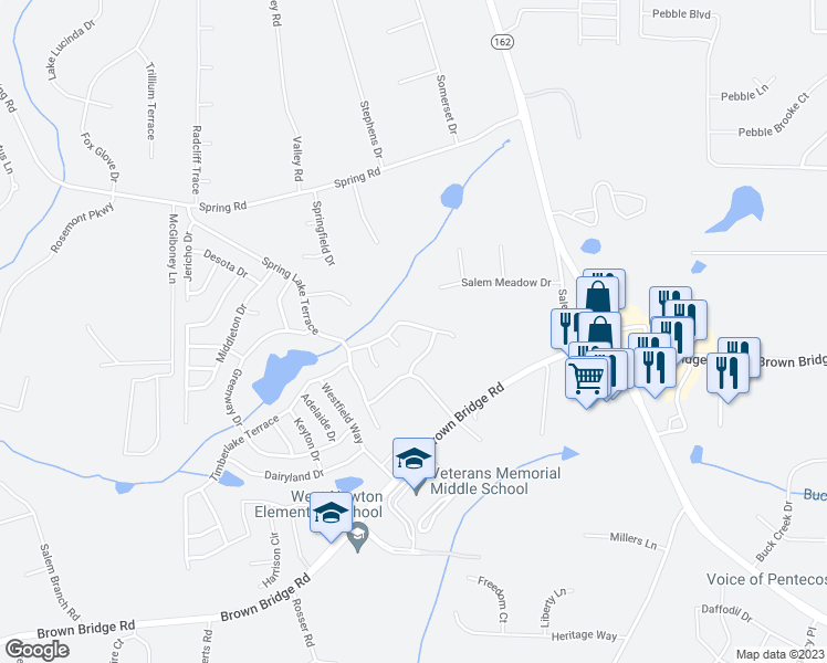 map of restaurants, bars, coffee shops, grocery stores, and more near 170 Lassiter Drive in Covington
