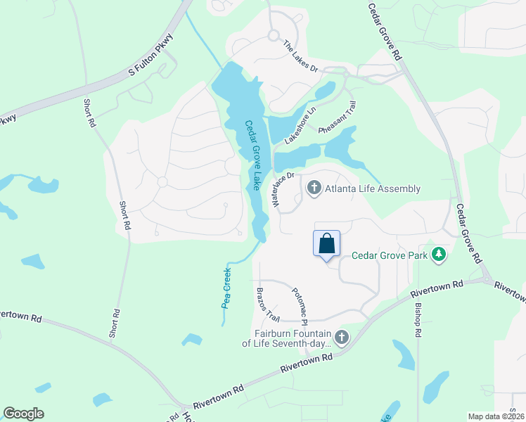 map of restaurants, bars, coffee shops, grocery stores, and more near 7813 Waterlace Drive in Fairburn