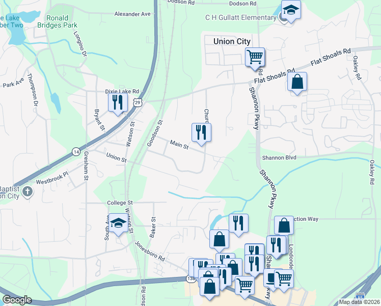 map of restaurants, bars, coffee shops, grocery stores, and more near 4784 Main St in Union City