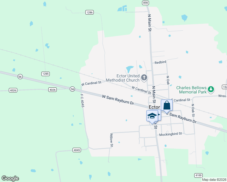 map of restaurants, bars, coffee shops, grocery stores, and more near 207 West Sam Rayburn Drive in Ector