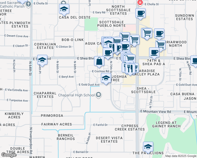 map of restaurants, bars, coffee shops, grocery stores, and more near 4 East Gold Dust Avenue in Scottsdale