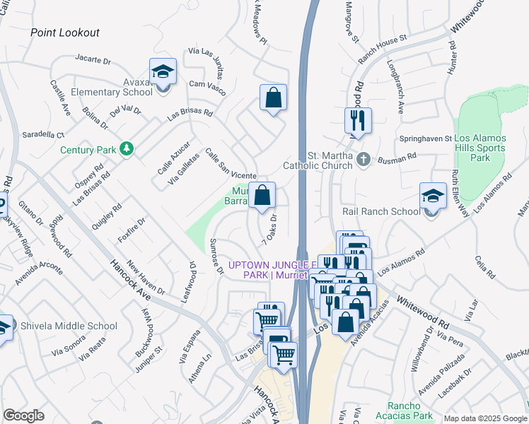 map of restaurants, bars, coffee shops, grocery stores, and more near 39500 Country Mill Road in Murrieta