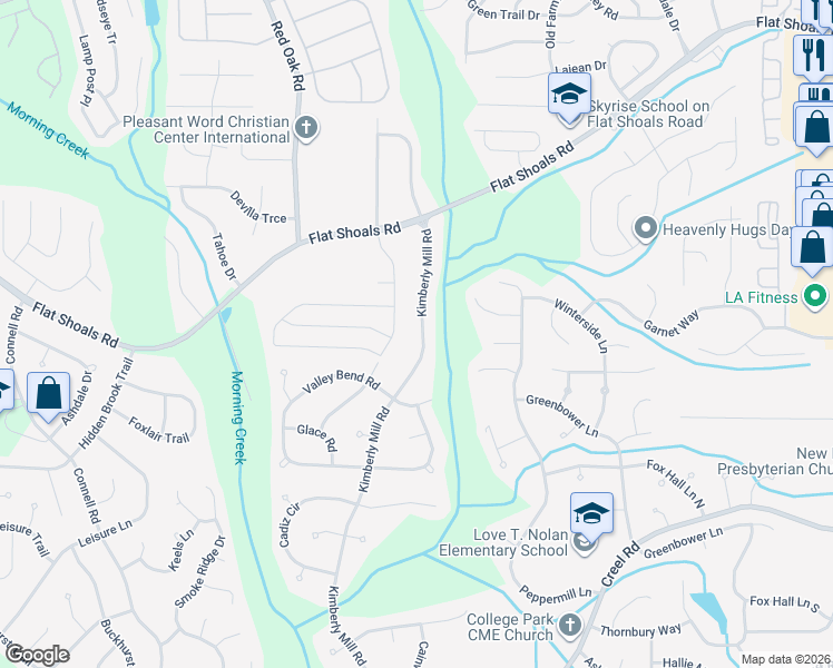 map of restaurants, bars, coffee shops, grocery stores, and more near 6455 Kimberly Mill Road in Atlanta