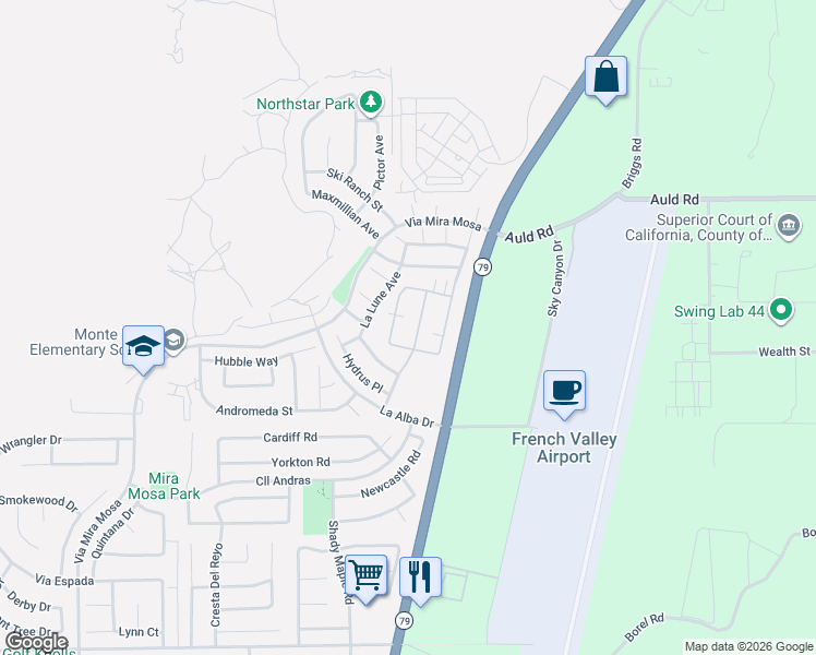 map of restaurants, bars, coffee shops, grocery stores, and more near 37241 Galileo Lane in Murrieta