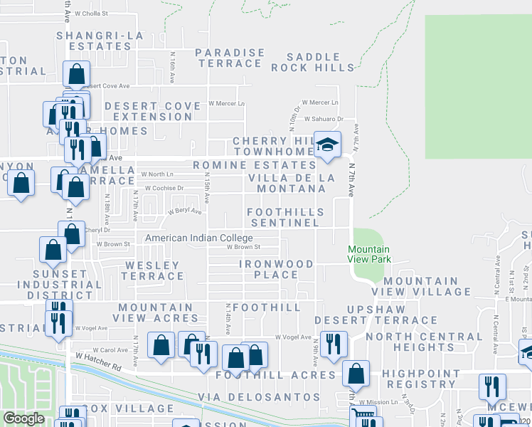 map of restaurants, bars, coffee shops, grocery stores, and more near 10215 North 12th Avenue in Phoenix