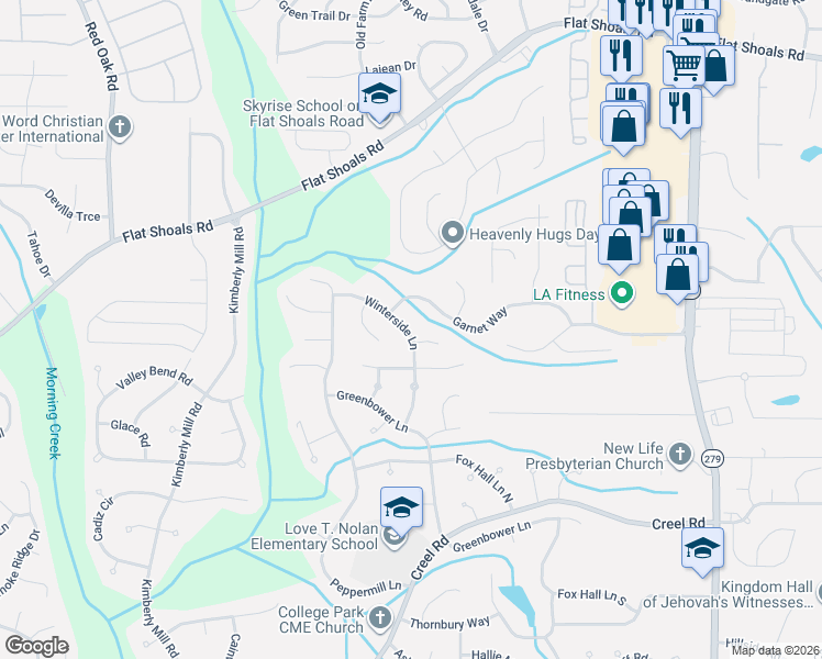 map of restaurants, bars, coffee shops, grocery stores, and more near 300 Onyx Court in College Park
