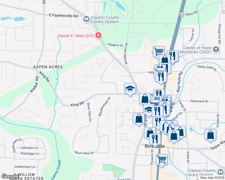 map of restaurants, bars, coffee shops, grocery stores, and more near 915 King Road in Riverdale