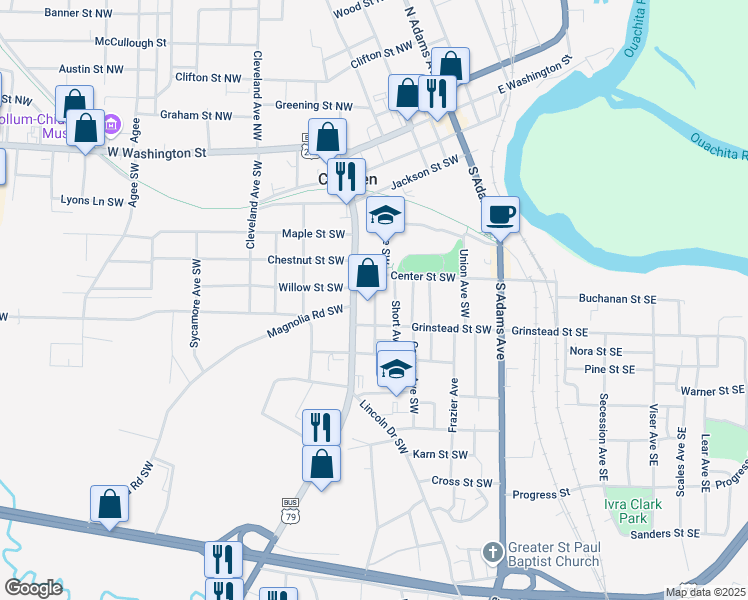 map of restaurants, bars, coffee shops, grocery stores, and more near 461 California Avenue Southwest in Camden