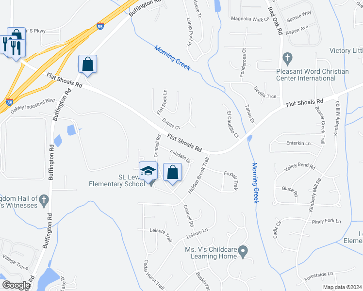 map of restaurants, bars, coffee shops, grocery stores, and more near 3400 Flat Shoals Road in College Park